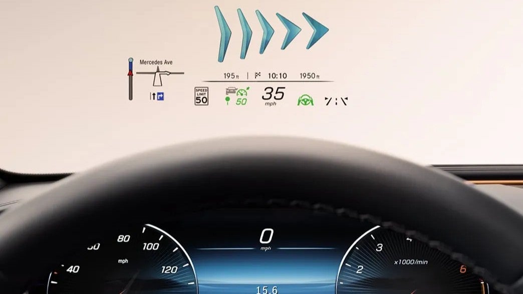 2026 Mercedes-Benz E-Class interior view of the heads up display