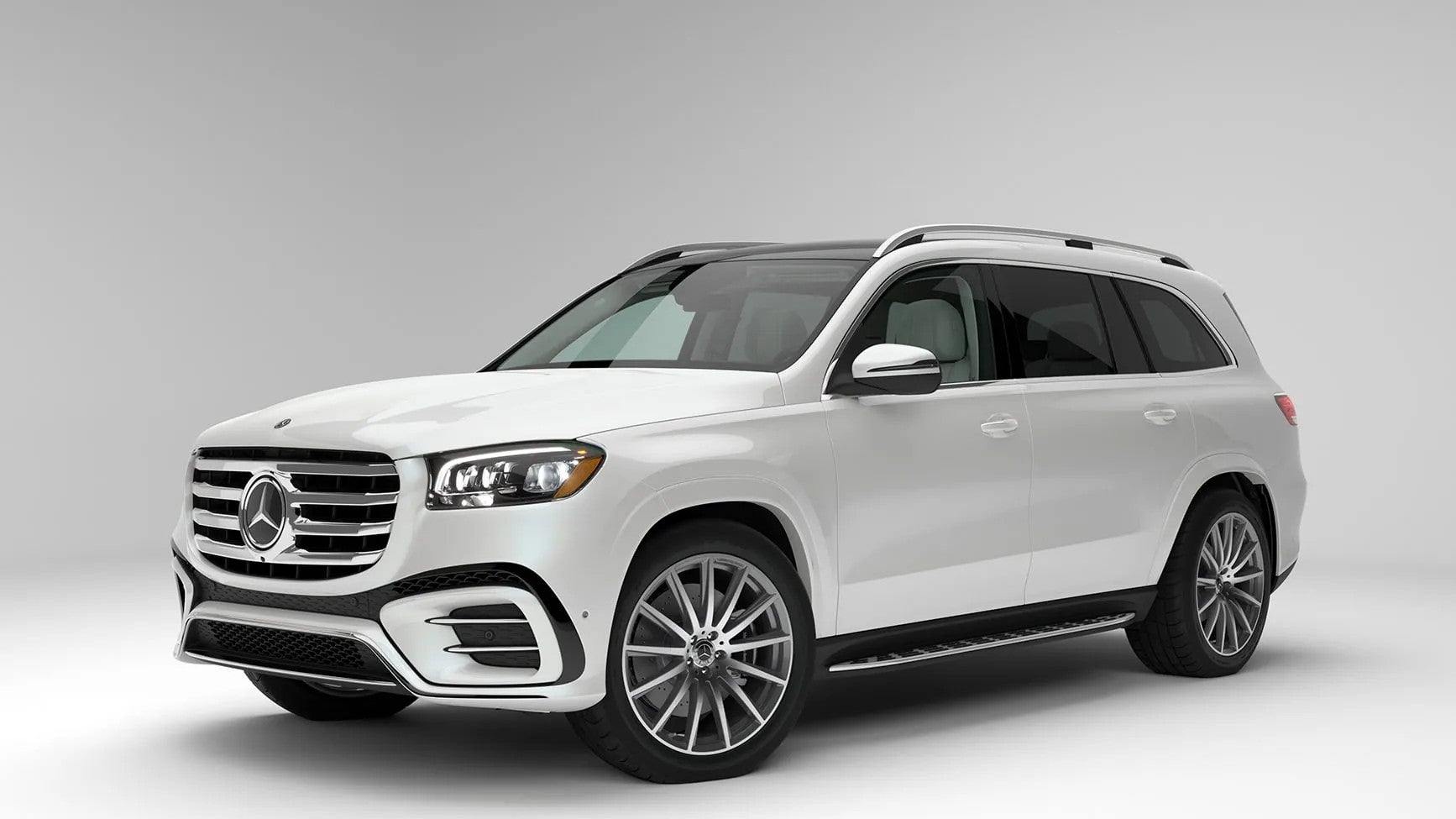 2026 Mercedes-Benz GLS exterior view of the vehicle parked on a show room floor